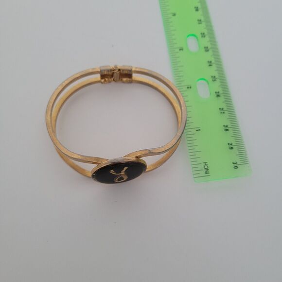 Nina Ricci R Logo Buckle Gold Black Clasp Cuff Bracelet French Designer - Picture 6 of 6